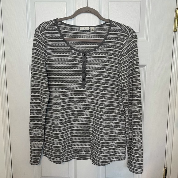 𝅺l.l. Bean Printed Stripe Long Sleeve Cozy Button Top Cotton Blend Large - Picture 1 of 6
